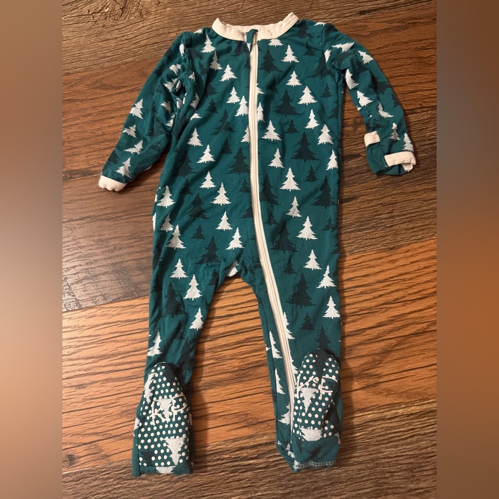 Kickee Pants Forest Green Tree Print Footie